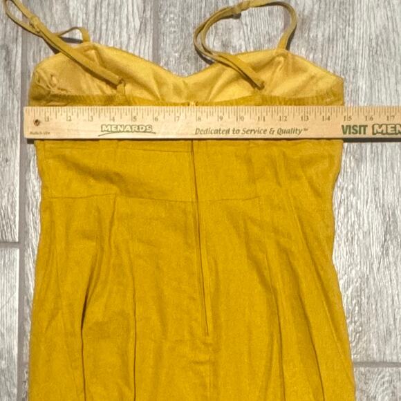 Women’s 100% Linen Bow Front Sundress Small/Medium Mustard Color Spaghetti Strap - Picture 7 of 9